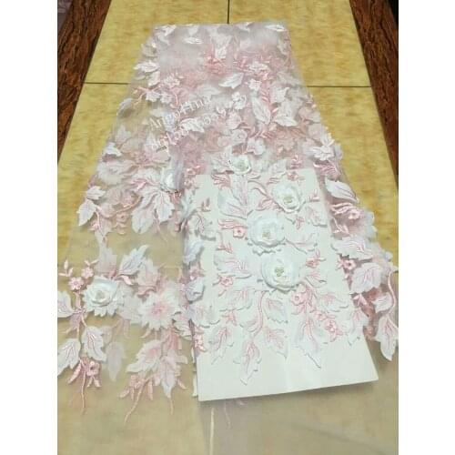 Super quality 3d flower african embroidered cord lace fabric hot sale with beads BZL-82808 nigerian lace fabric for nice dress