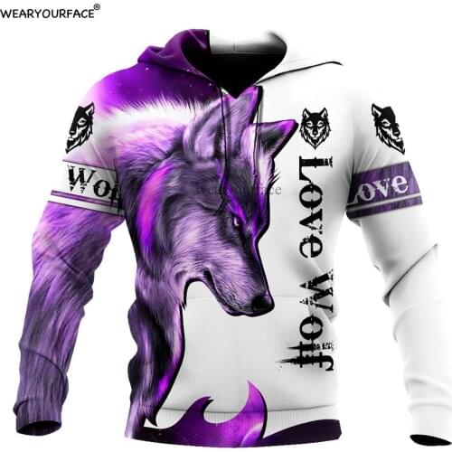Purple Wolf Animals 3D All Over Print Crewneck Hoodies Sweatshirts Zipper Outdoor Vocation Sports Streetwear Men Clothing