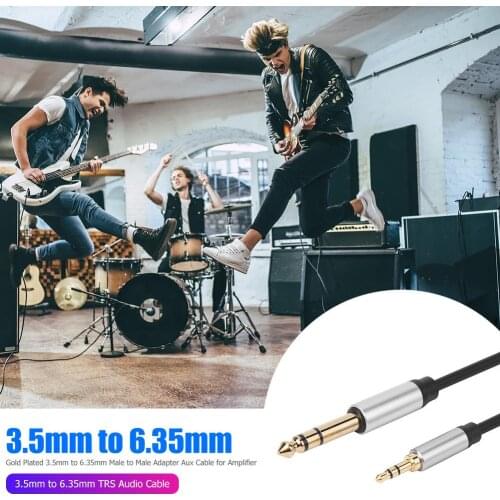 Black 3.5mm 1/8 inch Male to 6.35mm 1/4 inch Stereo Plug Male Extension Cable Gold-plated Interface Good Performance