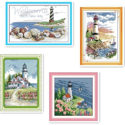 Cross stitch handmade embroidery with Chinese characteristics wholesale seaside beacon slightly landscape decorations painting