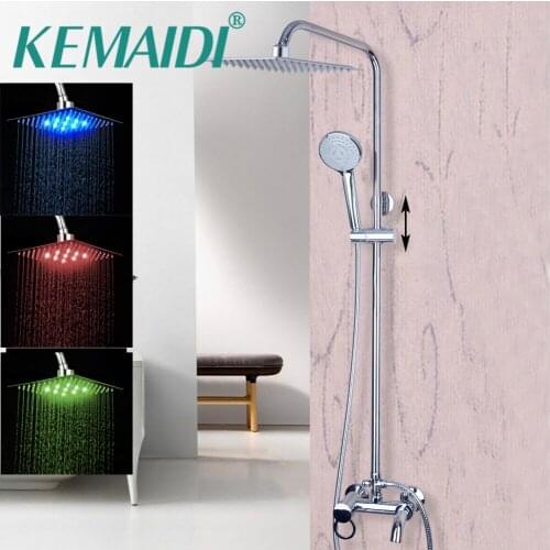 KEMAIDI High Quality LED Bathroom Rain Shower Head Chromed Finished Waterfall Rain Shower Set Bathroom Mixer Wall Mounted Tap