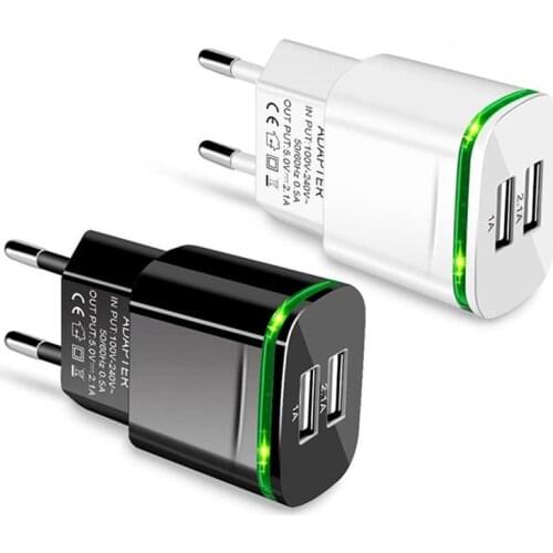 2-USB Ports LED Wall Travel EU Charger Plug Type C Micro USB Charging Cable for iPhone 7 8 Samsung Galaxy A01 Core A5 2017 Redmi