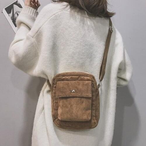 Women Canvas Flap Bag Preppy Style Student Shoulder Messenger Bag Small Corduroy Bag Casual Satchel Travel Purse Handbag HOT