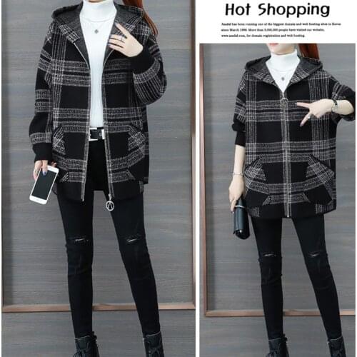 Western Style Womens Jacket 2021 New Large Size Loose Autumn And Winter Clothes Plaid Casual Western Style Wild Knitted Cardig