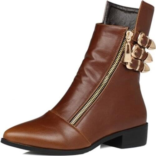 The European and American wind belt buckle with low fashion female boots 2021 new winter boots zip code point