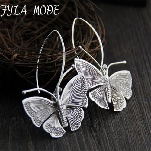 2019 New Hot Fashion Fine Excellent Jewelry Thai Silver Butterfly Old Silver Color Brincos Drop Earrings For Women Ladies Gift
