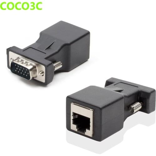 15pin VGA Male to RJ-45 Female Connector Card VGA RGB HDB Extender to LAN CAT5e CAT6 RJ45 Network Ethernet Cable Adapter