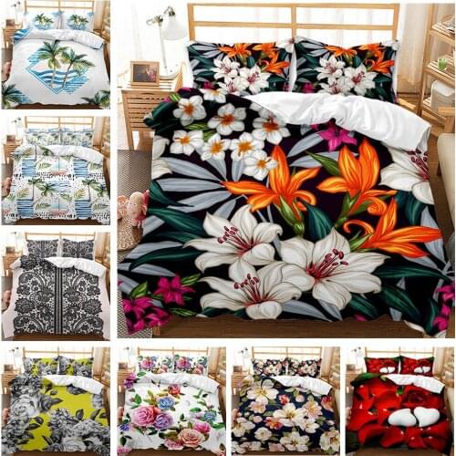 2/3pcs Flower Plant Printed Kids Bed Cover Set Polyester Duvet Cover Adult Child Pillowcases King Size Comforter Bedding Set