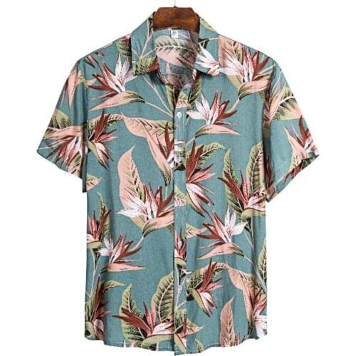 2021 Mens Shirts Floral Print All Match Summer Short Sleeve Lapel Top for Loose Beach Casual Blouses Tops Hawaiian Camicias