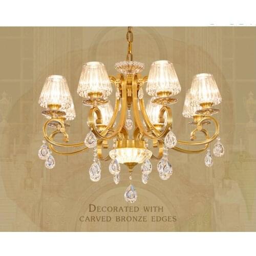 Free Shipping European Brass Copper Crystal Chandelier Lingting Luxurious E14 AC Brass Crystal Lamp Lustre Suspension Lighting