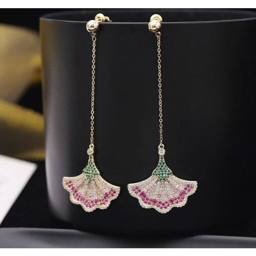 Bilincolor high quality luxury fashion trendy long micro pave setting cz leaf drop earring for women