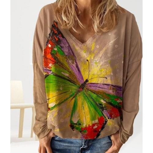 Blouse Long Sleeve Soft Tunic Women Butterfly Print T-shirt for Autumn Pullover Sweatshirt Women Tops Print Pullovers T shirt