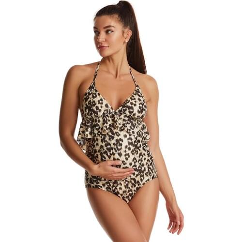 Maternity Leopard Print One Piece Swimsuit Women Sexy One Piece Bikini Push-up Padded Striped Swimwear Swimsuit Beachwear #l