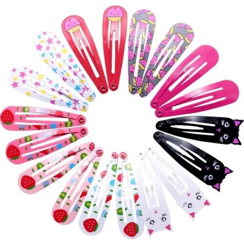 6PCS 6cm Hairpins Snap Hair Clips for Children Girls Hair Accessories Baby Cute BB Hair Clip Pins Cat Color Metal Printed Clip