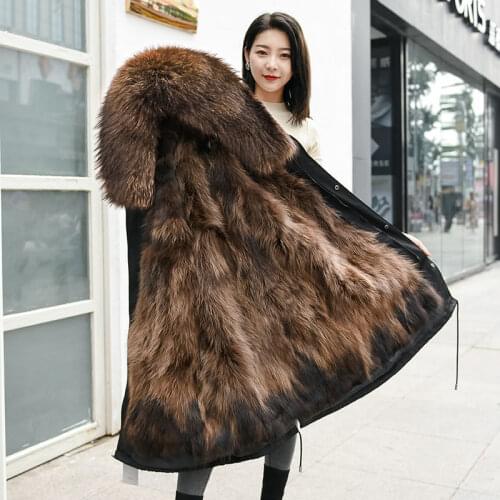 HANZANGL Women Fur Coat 2020 Winter New Style Raccoon Fox Fur Detachable Liner Mid-length Parkas Women Clothing Plus Size S-4XL