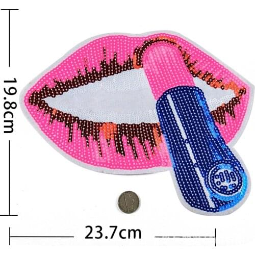 Exquisite Iron on Patches for Clothing Wholesale Patches Sequins Large Lip Mouth Badge Cloth Patch Sticker Clothing Accessories