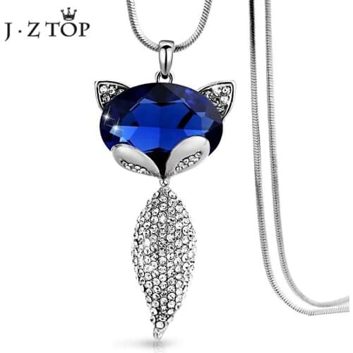 JZTOP Cute Animal Fox Pendant Necklace Bijoux Fashion Collier Crystal Rhinestone Long Sweater Chain Female Colar Jewelry