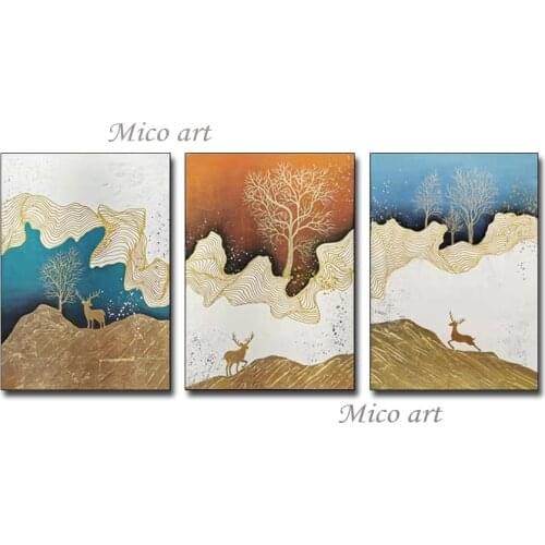 Modern Art Paintings Hand-painted 3 Panel Canvas Abstract Gold Foil Design Oil Painting Wall Decorative Items Art Wall Hangings