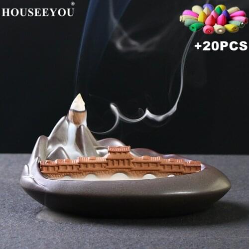 Ceramic Backflow Incense Burner Wind and Rain Bridge Corridor High Mountain Flowing Water Creative Road Home Decoration Crafts