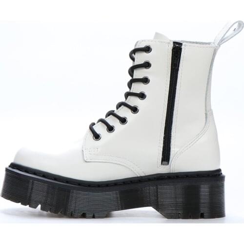 Classic Platform Martin Boots for Women Real Leather Thick Bottom Ankle Boots Round Toe Lace Up Botas British Platform Shoes New