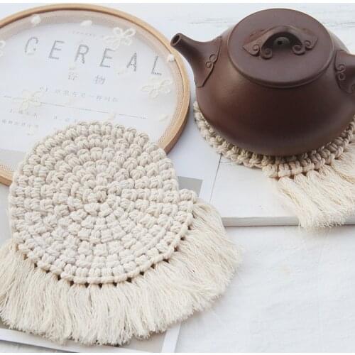 Round table Macrame Handmade Woven coaster Pure Handcrafted Cotton Slip Insulation Cup Pad boho home decoration Tablecloth