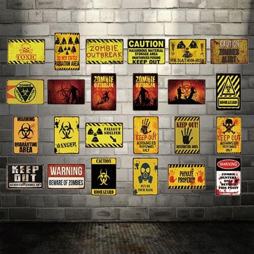 [ Mike86 ] Toxic Caution Zombie Alert Outbreak Keep Out Metal Sign Tin Poster Home Decor Bar Wall Art Painting 20*30 CM DD-8