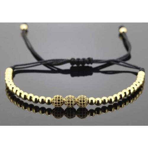 Men Bracelets Anil Arjandas New Style 6mm Pave Setting Black CZ Beads & 24K Gold 4mm Round Beads & Braiding Macrame Men Bracelet