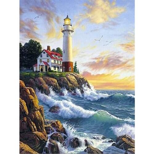Landscape Lighthouse Printed 11CT Cross Stitch Kit Embroidery DMC Threads Handmade Handiwork Hobby Handicraft Stamped Floss