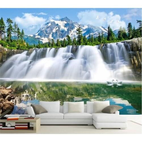 Beibehang Custom wallpaper mural modern minimalist HD snow peaks under the spring waterfall water sofa background wall