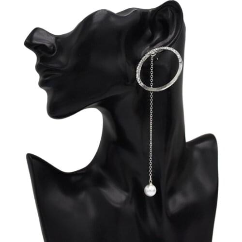 New Elegant Rhinestone Crystal Pendant Long Pendientes Mujer Moda Fashion Simulated Pearl Round Circle Earrings Birthday Gift