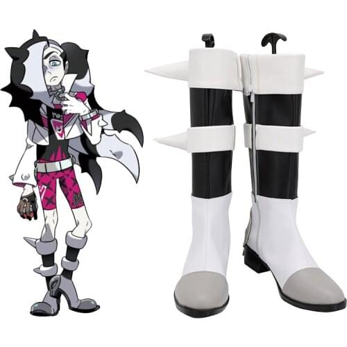 Pokemon Sword and Shield Piers Cosplay Shoes Boots Adult Black White Boots Halloween Costume Custom Made