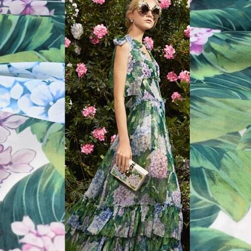 Hydrangea digital printed polyester chiffon plush fabric for dress tissu au metrer tulle cheap fabrics chinese DIY shabby chic