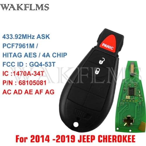 GQ4-53T 433MHz 7961M 4A Chip Fobik Remote Key For Jeep Cherokee 2014 2015 2016 2017 2018 2019 P/N 68105081 AC AD AF AG