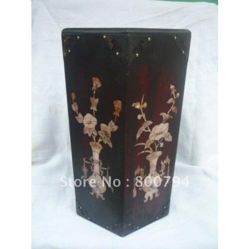 Rare Qing Dynasty(Qianlong:1736-1795)wooden brush pot,with shells,free shipping