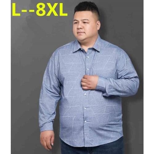 Plus size 8XL 6XL 5XL 4XL New Men Shirts Business Long Sleeve Turn-down Collar Cotton Male Shirt Slim Fit Popular Designs