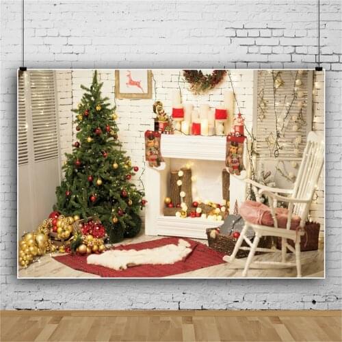 Gray Backgrounds For Photography Brick Wall Christmas Tree Screen Fireplace Candle Ball Gift Blanket Party Baby Photo Backdrops