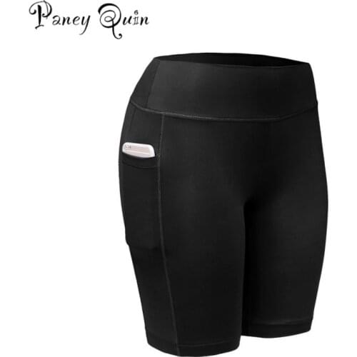 Side Pocket Solid High Waist middle long Shorts women Skinny Cycling Shorts feminino Dancing Gym yoga Fitness Short wolesale