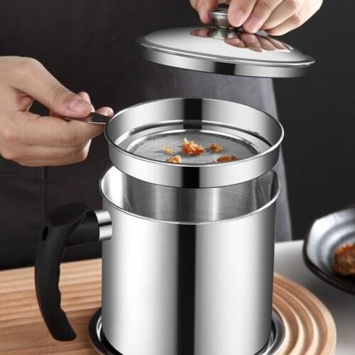 Stainless Steel Oil Strainer Pot Container Jug Storage Can filter Cooking Kitchen Tools