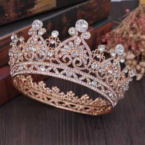 Vintage Tiaras Crystal Round Big Crown Trendy Bridal Crown Tiara Wedding Queen Crown Hair Jewelry Bride Hair Accessories