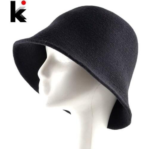 Solid Color Floppy Cap For Lady Autumn Winter Wool Sun Hats For Women Vintage Bucket cap Ladies Spring Casual FoldableVisor Hat