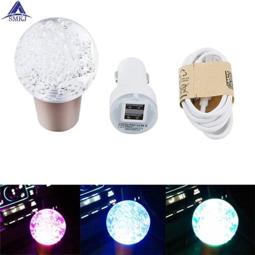 Universal Fit Crystal Ball Style Disco LED Illuminated Car Gear Shift Knob With Charger and Data Cable LED Shift Knob