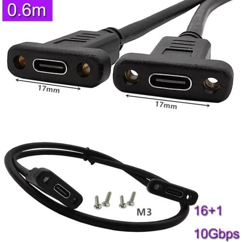 USB C Type-C Female To Female Extension Data Cable with Panel Mount Screw Hole 10Gbps 0.6m