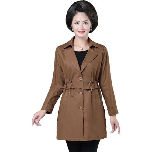 Spring autumn New Leisure Windbreaker coat Large size Middle age clothing Single-breasted Tops suit collar Cotton Ladies coats