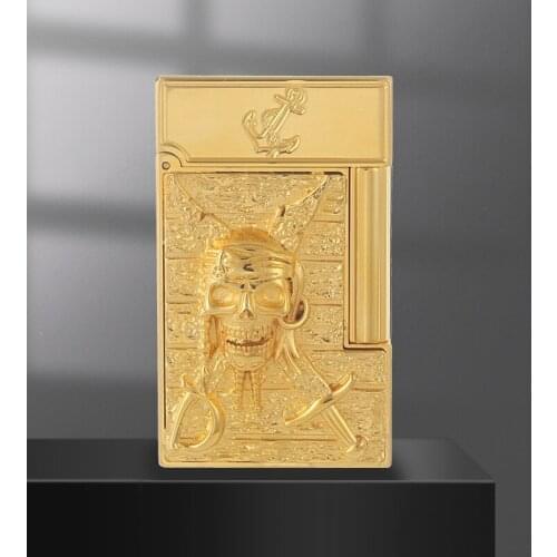 High-Quality New Gold All-Copper Grinding Wheel Side Pulley Lighter Loud Skull Creative Personality Gas Lighter Men’s Gift