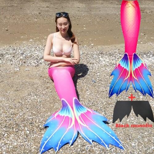 Adult Women Beautiful Mermaid Tail With Black Monofin Vacation Swimmable Costumes Swimming Swimsuits Beach Fancy Tails Dress