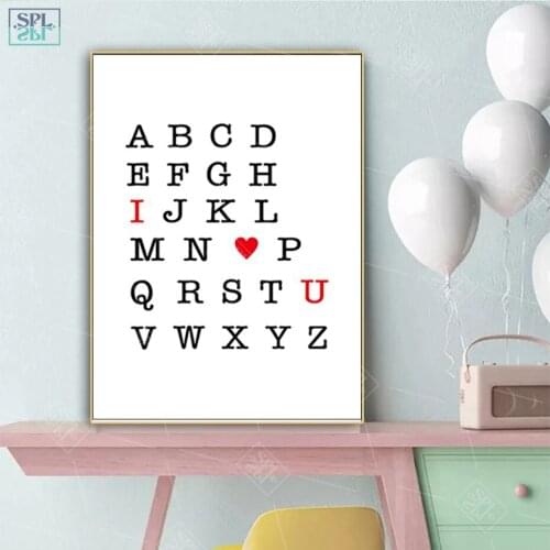 I Love You ABC Alphabet Nursery Kids Decor Wall Art DIY Canvas Painting Abstract Pictures For Baby Room Home Decor Birthday Gift