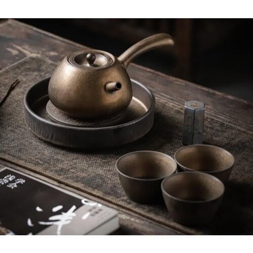 Dehua Japanese Retro Ceramic Teapot Stoneware Gilt Side Handle Kettle Simple and Modern Household Teapot with Filter Single Pot