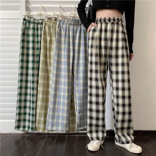 Plaid Pants Womens Summer 2021 New Korean Japanese Loose Thin Wide Leg Pants Versatile Straight Casual Pants Trend