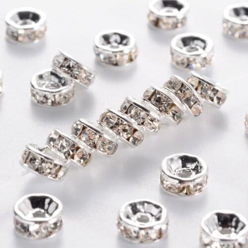 100pcs 6x3mm Brass Crystal Rhinestone Beads Loose Spacer Beads Mixed Color for Jewelry Making DIY Bracelet Necklace Supplies