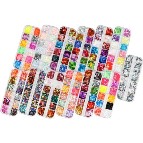 12 Grids 12 Color Colorful Butterfly/Round Glitter Nail Art Sticker Decoration for Women for Nail Art Crafts Decor Sequin 12 G